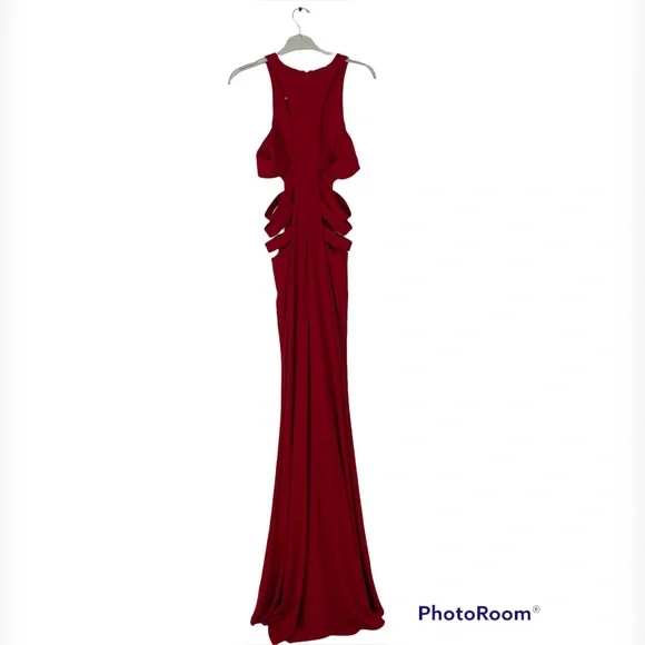 Faviana Red Waist Cut Out Prom Dress Size 6 - Picture 3 of 9
